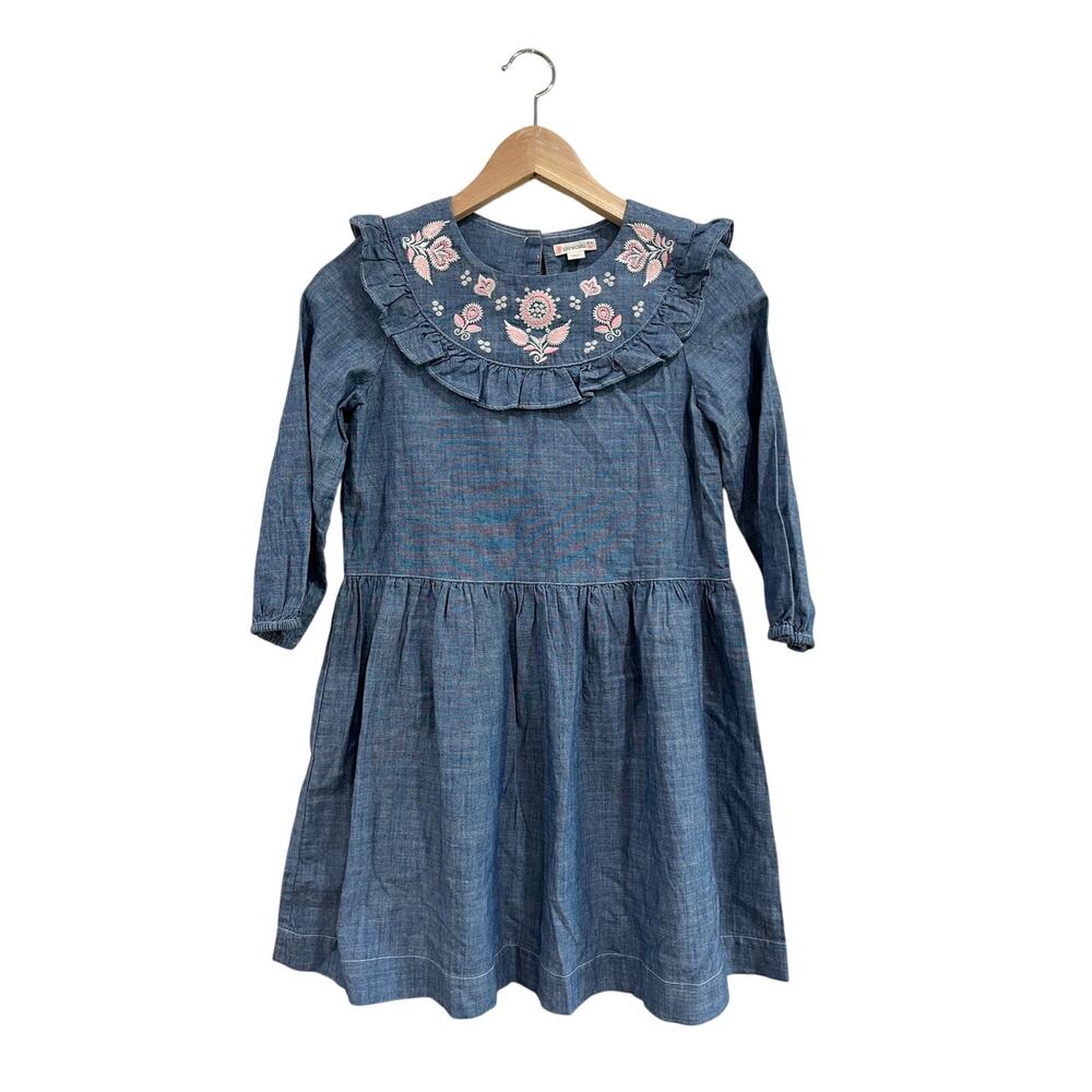 Crewcuts Chambray Embroidered Collar Prairie Dress Girls Size 10 Cotton
